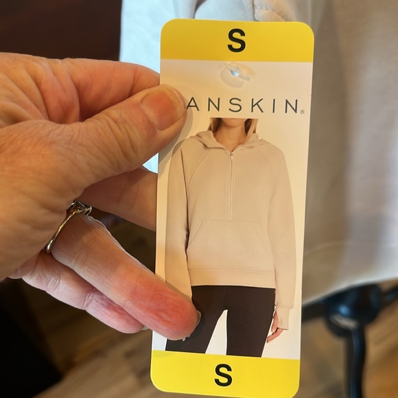 Comfy Scuba Neck Half Zip Beige Hoodie with Front Pocket - Picture 7 of 12